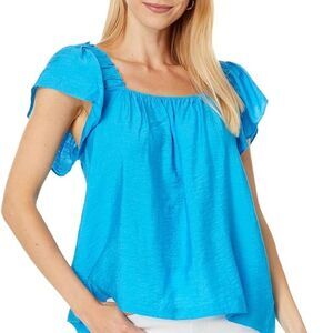 Lilly Pulitzer Caralisa Flutter Sleeve Top‎ Square Neck Size S Tangier Teal NEW